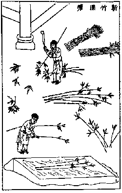 Woodcut of Chinese paper making